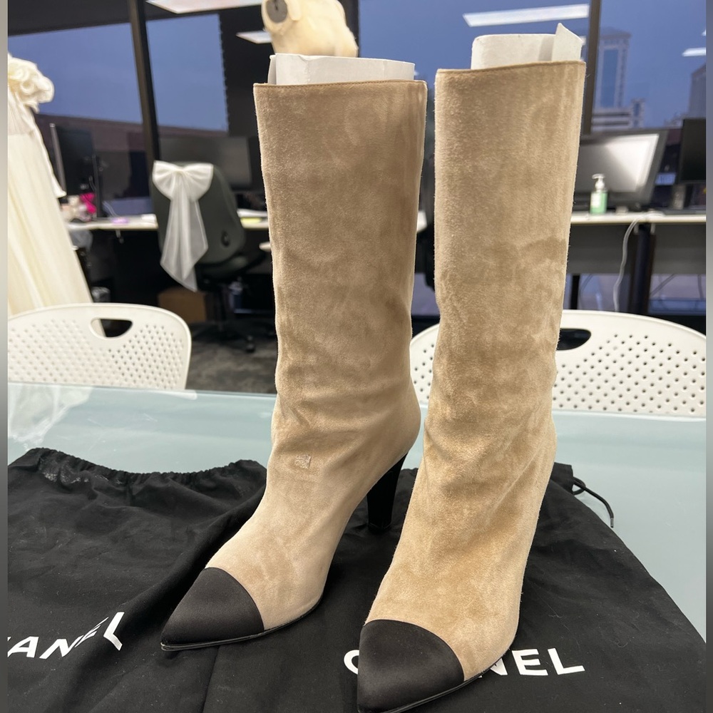 Chanel Gabrielle mid calf suede boots